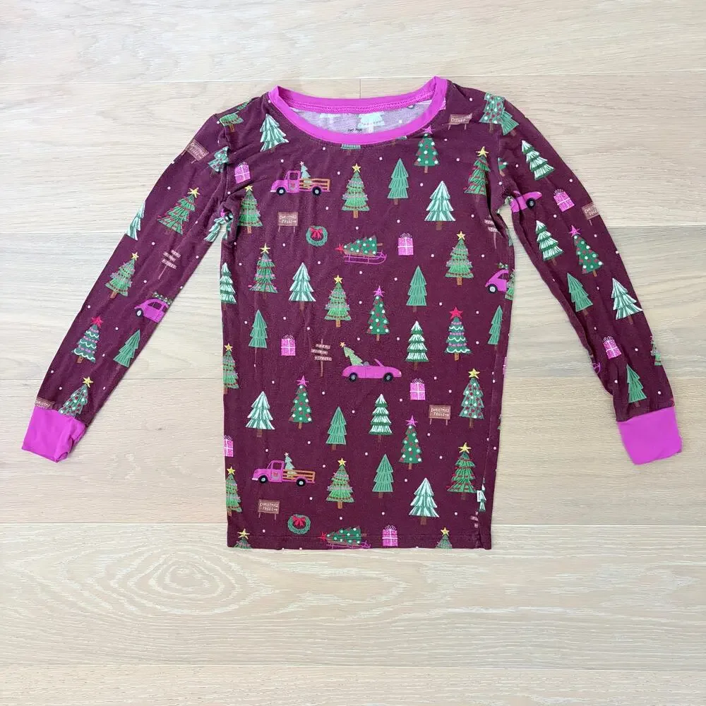Little Sleepies Bamboo Burgundy Christmas Tree Pink Truck Pajama Top 12/14